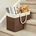 Stair Basket, 16 x 10 x 8 Inches Stair Basket for Stairs with Handle, Clothes Storage Bins, Foldable Staircase Storages Organizer, Versatile Sturdy Bag for Toys, Clothes, Books, Tools (Brown)