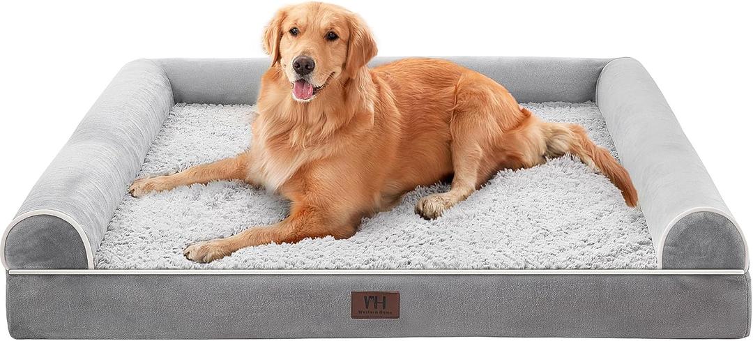 WESTERN HOME Dog Beds Large Sized Dog, Orthopedic Large Pet Bed with Waterproof Lining, Removable Washable Cover and Nonskid Bottom, Medium Couch, Grey (36.0"L x 27.0"W x 6.5"Th)