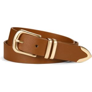 VATAN Women Leather Belt for Jeans Dresses Pants Fashion Ladies Casual Waist Belt with Gold Buckle (M Fit Waist Size 27"-32", Brown)