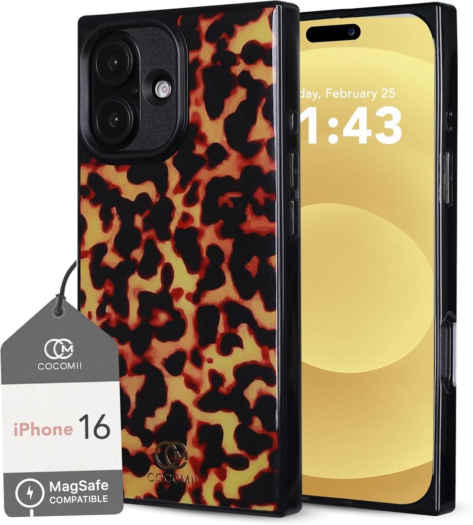 Cocomii - Rectangle Case Compatible with iPhone 16 - Compatible with MagSafe, Classic Tortoise Shell, Elegant Animal Print, Magnetic Phone Case for iPhone 16 6.1 inch, Black/Amber