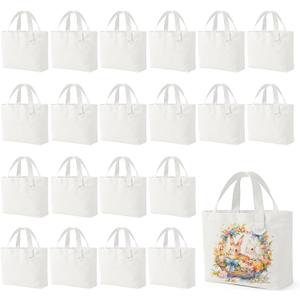 1 | 12 | 24 Pack Small Canvas Tote Bags, Mini Tote Bags Bulk for Women, DIY Blank Reusable Cute Sublimation Tote Bag (White)
