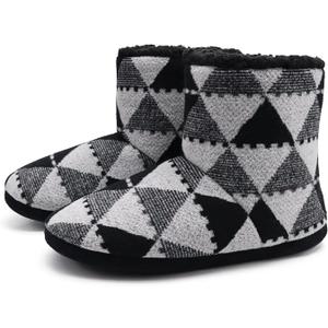 GPOS Knit Rock Wool Warm Men Indoor Pull on Cozy Memory Foam Slipper Boots Soft Rubber Sole, Size 45