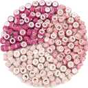 ZYEHXED 200 Pieces European Large Hole Spacer Beads, Pink European Craft Beads Rhinestone Lampwork Beads Fairy Garden Beads for DIY Charms Bracelet Necklace Earring Jewelry Making Supplies