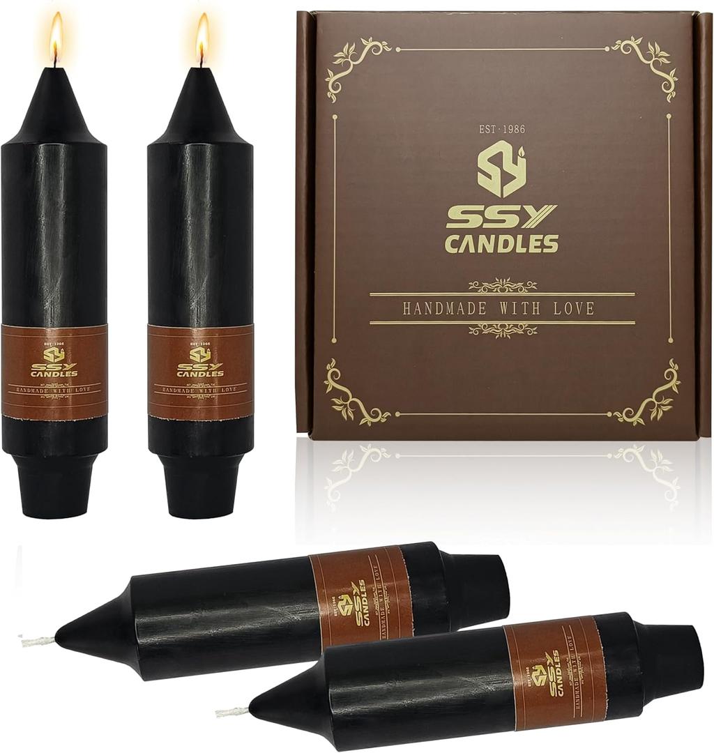 5 Inch Short Taper Candles Handmade Unscented Smokeless Set of 4 Long Burning Taper Candles Candle Sticks for Thanksgiving Day Decoration Yoga(Black)