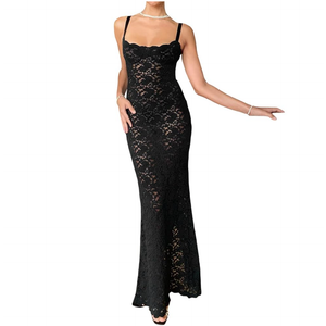 Chezvogue Sheer Lace Maxi Dress Mesh See Through Long Dress Beach Party Dresses Size L