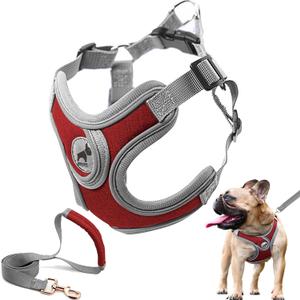Dog Harness with Leash Set, No Pull Adjustable Step in Collars Frenchie Harness Vest for Small Medium Dog Walking and Running (S, Red)