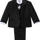 Dressy Daisy Baby Toddler Boy 5 Pcs Set Formal Tuxedo Suits No Tail Wedding Christening Baptism Outfits (12 Months, Black (With Satin))