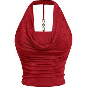 SOLY HUX Women's Plus Size Halter Draped Front Backless Tank Top Sleeveless Y2k Crop Tops (3X-Large Plus)