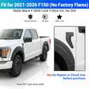 Fender Flare Protector Fits for 2021-2026 Ford F150 Wheel Arch Cover Mudguard Compatible with F150 Exterior Accessories Exclude Raptor Wing Guards Fender Trims 4PCS