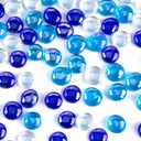 FUTUREPLUSX 1LB Iridescent Flat Glass Marbles, Vase Fillers Blue Mixed Glass Beads Rocks for Fish Tank Aquarium Decor DIY Craft