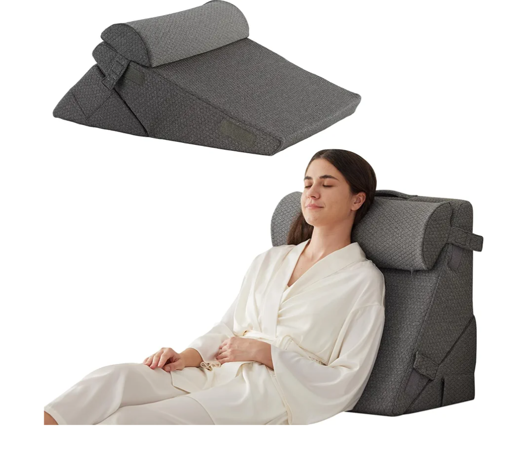Bedluxe 3Pcs Orthopedic Bed Wedge Pillow Set, Foam Wedge Pillow Post Surgery for Back, Leg and Knee Support, Adjustable 9&12 Inch Folding Triangle Pillow for Sleeping, Acid Reflux, Snoring, Dark Grey