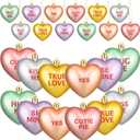 24 Pcs Valentines Day Plastic Conversation Hearts Candy Love Letter Charms Heart Ornaments Hanging for DIY Jewelry Making