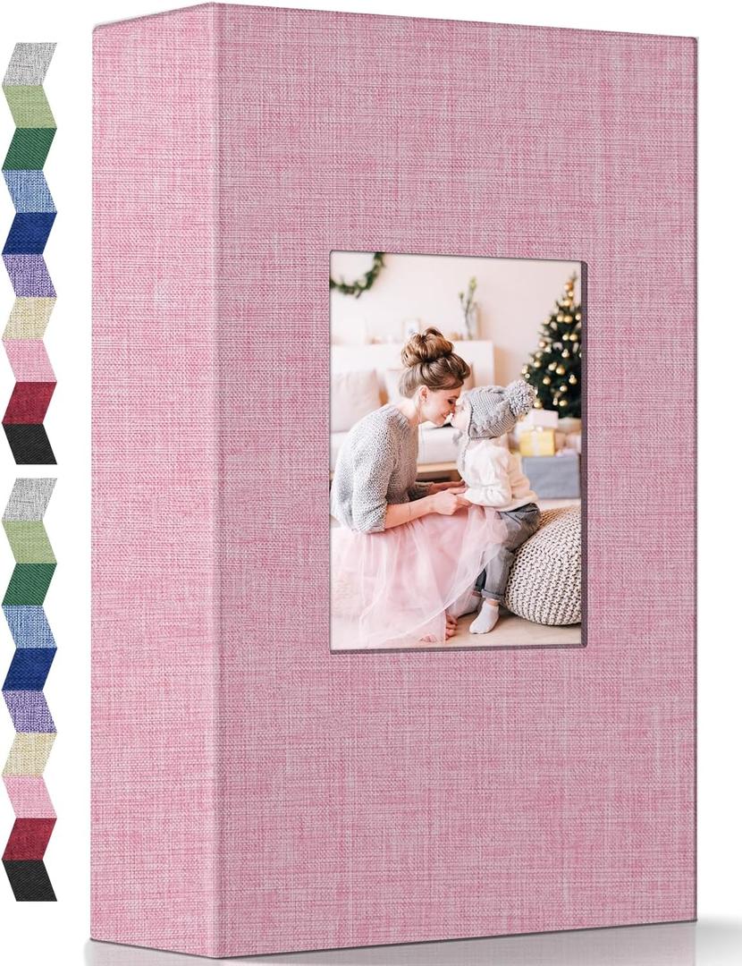 popotop Photo Album 4x6-300 Photos Linen Cover Photo Books with 300 Horizontal Pockets,Slip-in Picture Albums for Family Wedding Anniversary Baby Vacation Pictures (Pink)