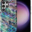 Compatible with Samsung Galaxy S25 Ultra Case - Dual-Layer Protection, Hard Shell with Silicone Interior,Slim Scratch Resistant Shockproof for Woman Men - Blue Abalone Mollusk Shell Patten