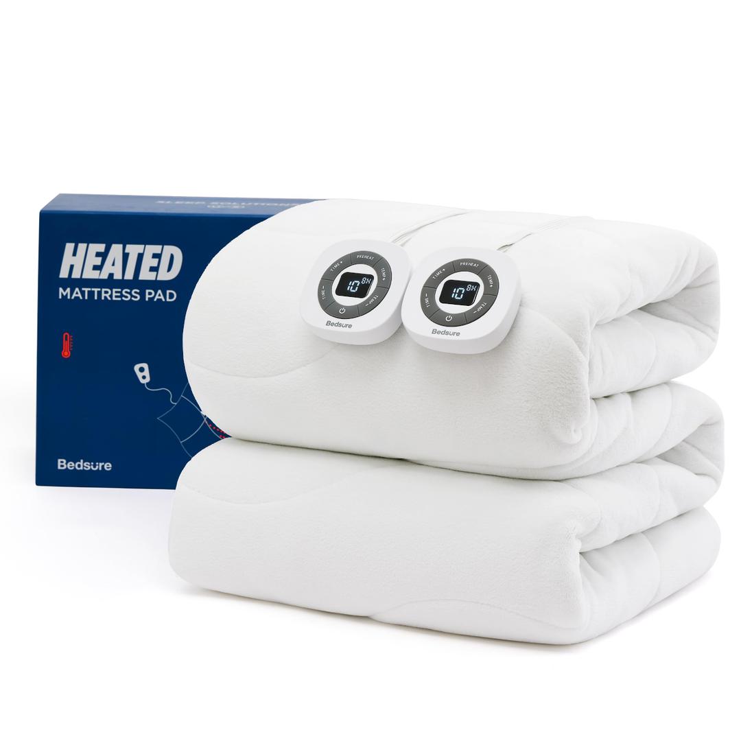 Bedsure Heated Mattress Pad Queen  Bed Warmer with Memory & Preheat Function, 12Hour Auto Off & 10 Heat Settings, Dual Controllers, Fast Heating, Coral Fleece Electric Mattress Pad Queen, 60"x80"