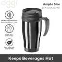 Oggi Commuter Travel Mug 14oz - Insulated Coffee Mug, Thermal Stainless Steel with Easy Grip Tumbler Handle - Black