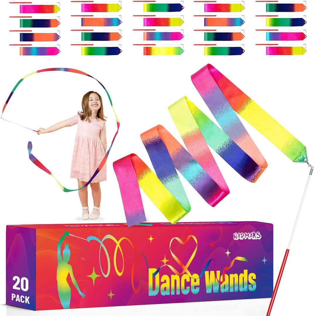 20 Pack Ribbon Dancing Wands for Kids, Rainbow Dance Ribbon Streamers,Princess Party Favors Supplies Decorations,Girls Artistic Gymnastics Twirling Ribbon Stick,Gymnastics Goodie Bag Stuffers