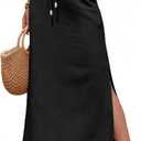 Linen Maxi Skirts Slit Skirt Elastic Waist Drawstring Long Linen Slit Boho Skirts for Women with Pockets, Size: X-Large