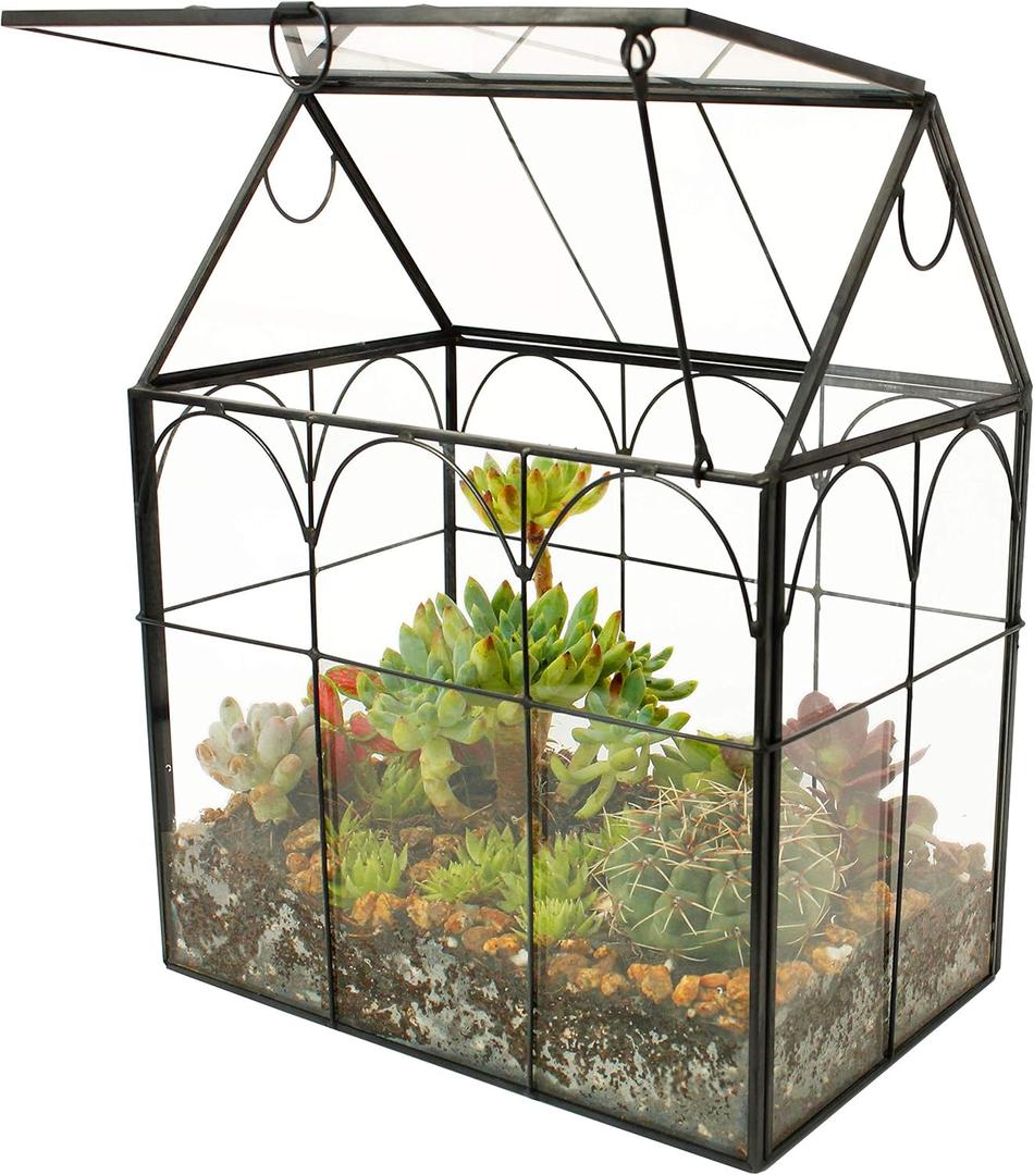 ELEGANTLIFE Glass Geometric Plant Terrarium,Succulent & Air Planter for Home Garden Office Decoration (Black House)