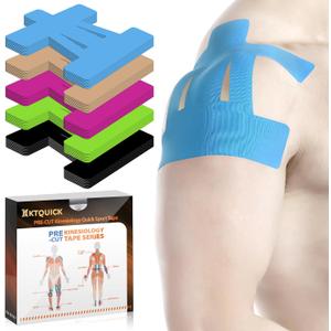 Kinesiology Tape for Shoulder Precut, 12 PCS Shoulder Tape for Pain Relief, KTQUICK Original Cotton Waterproof & Breathable, Enhance Elastic Sports Tape for Pain Support and Muscle Sports, Blue