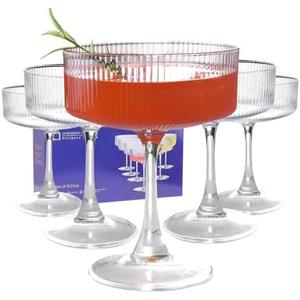 KMIGRUAN 11oz Large Vintage Coupe Glasses Set of 5,Ribbed Cocktail Glasses,Classic Espresso Martini Glasses,Margarita and Champagne Glasses for Bar,Wine,Dessert,Cocktail Glassware Gift Set