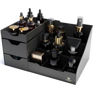 Uncluttered Designs Large Black Vanity Organizer - Countertop Mens Organizer With Drawers for Cologne, Deodorant, Beard, Shaving Lotion, Perfume & Skincare - Perfect for Bathroom & Bedroom Storage