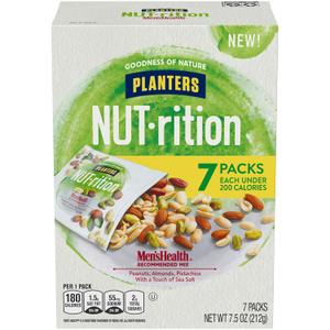 Planters NUT-RITION MEN'S HEALTH Recommended Nut Mix with Peanuts, Almonds, Pistachios Sea Salt, 7 ct of 1.25 oz Packs, Best By 08 17 2025 
