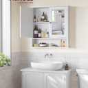 VASAGLE Bathroom Cabinet with Mirror, Wall Cabinet with 2 Mirrored Doors, Adjustable Shelf, Open Compartment, Wall-Mounted, 5.1 x 22.2 x 23 Inches, White ULHC002