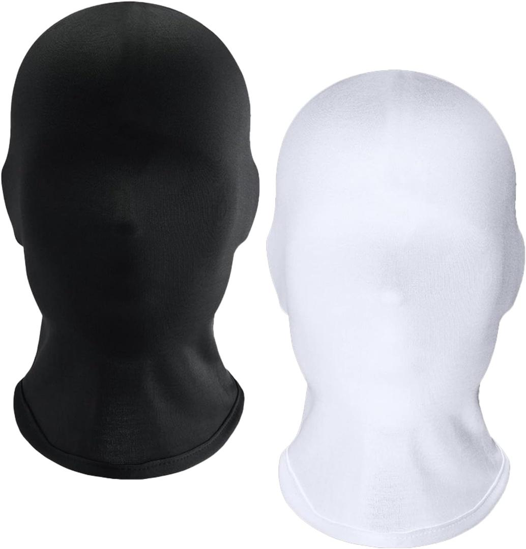 Joukavor 2 Pieces Zentai Full Face Mask Halloween Spandex Hood Mask for Unisex Cosplay (Black&white)