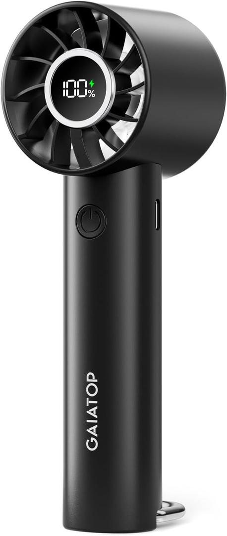 Gaiatop Portable Mini Fan, 3 Speed Handheld Fans with Power Display Flashlight, USB Rechargeable Battery, Lightweight Personal Cooling for Women Men Indoor Outdoor Travel, Black