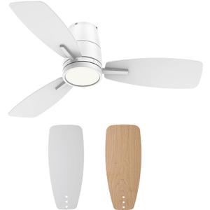 TALOYA 42inch Ceiling Fans with Lights and Remote Control, Quiet DC Motor, Double-Faced Blades, Modern Low Profile Ceiling Fan for Bedroom, Living Room, Dining Room, Office (White)