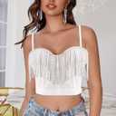 Erinaco Women's Rhinestone Diamond Tank Top Color Beaded Sling Tube Top Bustier Vest Crop Top Sexy Corset Bra Summer (White, L)