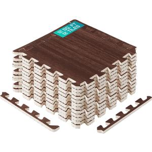 Yes4All EVA Interlocking Mats, Puzzle Floor Tiles, Foam Floor Padding with Border for Furniture, Home Space, Living Room, Garage 11,22,32 SQFT (D. Walnut Wood Dark)