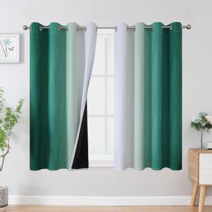 Estelar Textiler Green and Greyish White Blackout Curtains 45 Inch Length, Full Light Blocking Gradient Drapes for Kitchen, Thermal Insulated Grommet Ombre Curtains for Bathroom, 52Wx45L, 2 Panels
