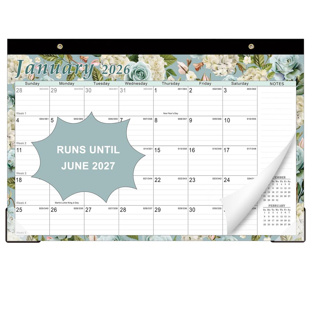 Lbylyhxc 2026 Desk Calendar, 18-Month Calendar Runs from Jan. 2026 to Jun. 2027, Large 17" x 12" Desktop/Wall Monthly Calendar for Home, School or Office (Vintage Flowers Desk Calendar)