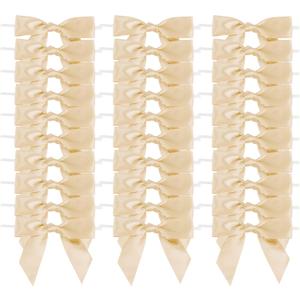 AIMUDI Champagne Bows for Gift Wrapping 3.5" Pre Tied Small Christmas Tree Bow Premade Twist Tie Bows for Treat Bags Small Bow for Crafts Wedding Holiday Decoration- 50 Counts