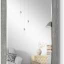 Renditions Gallery Horizontal Gray Wood Frame Vanity Body Mirror Rustic Farmhouse Rectangular Decorative Wall Mounted Aesthetic Mirror for Bedroom Living Room Bathroom - 41"x29" LT07