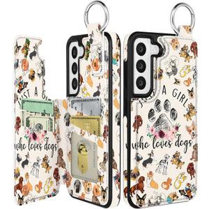 Shorogyt for Samsung S22 Wallet Case with Card Holder - Cute for Women Men Girls Designer Dog Lover Pattern Kickstand Magnetic Clasp Back Flip Folio Leather Phone Cases for Galaxy S22