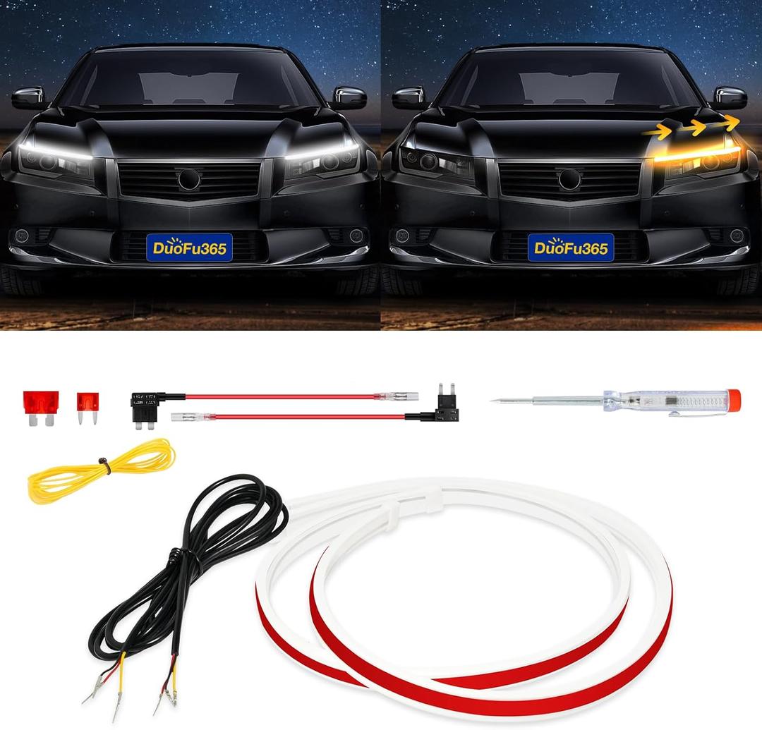 DUOFU365 Car LED Strip Lights,DRL Daytime Running Lights Waterproof Flexible 12 Inch Dual Color Car Led Headlight Strip Sequential Switchback Led Strip White &Amber/Yellow