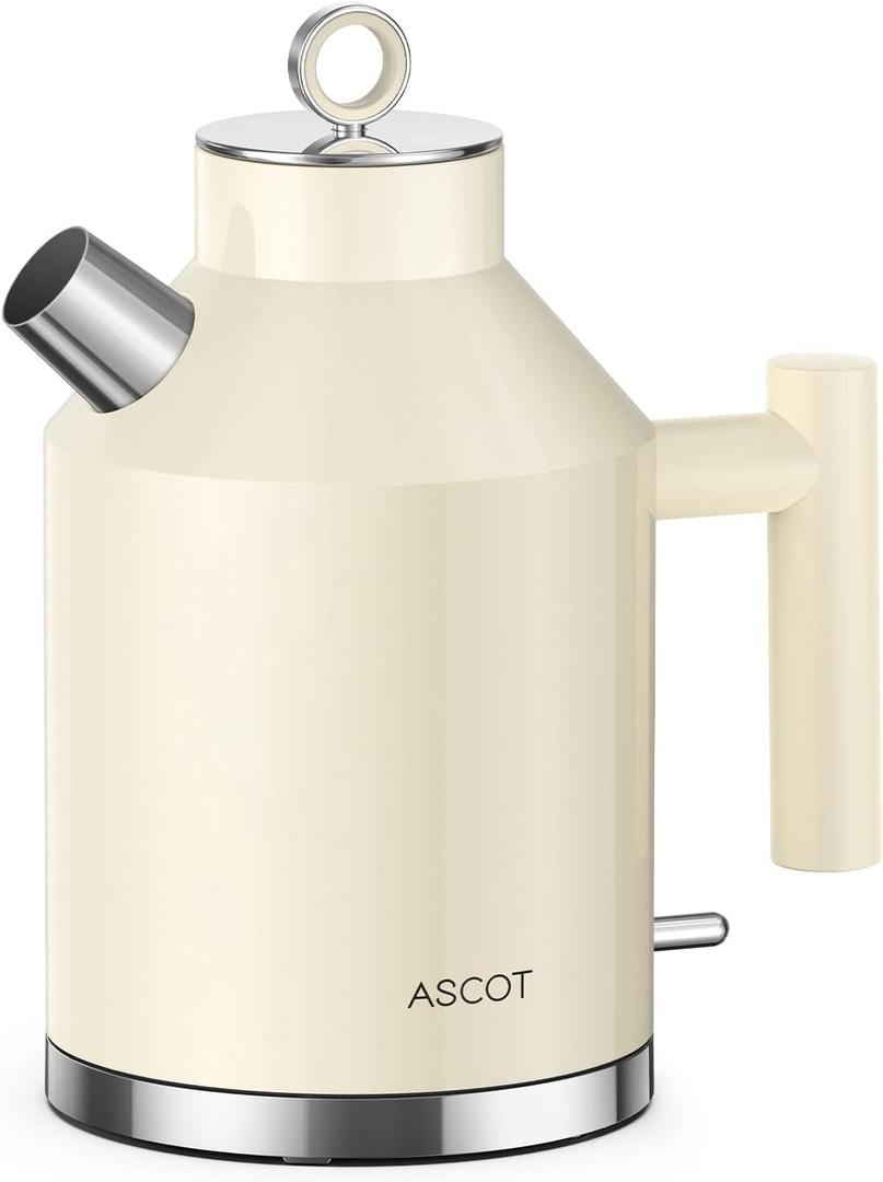 ASCOT Electric Kettle, Electric Tea Kettle 1.5L 1500W Retro Tea Heater & Boiling Water, Auto Shut-Off and Boil-Dry Protection (Cream) (Beige)