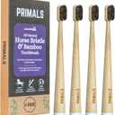 PRIMALS Horse Bristle & Bamboo Toothbrush (4-Pack) - Luxurious & Soft Horse Bristles - Fully Biodegradable - Plastic & Nylon Free - Quick Dry Design