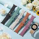 SNBLK Floral Engraved Bands Compatible with Samsung Galaxy Watch 8 Band 40mm 44mm/Galaxy Watch 8 Classic Band 46mm, 6Pack Flower Soft Silicone Sport Replacement Strap for Samsung Watch Bands Women Men