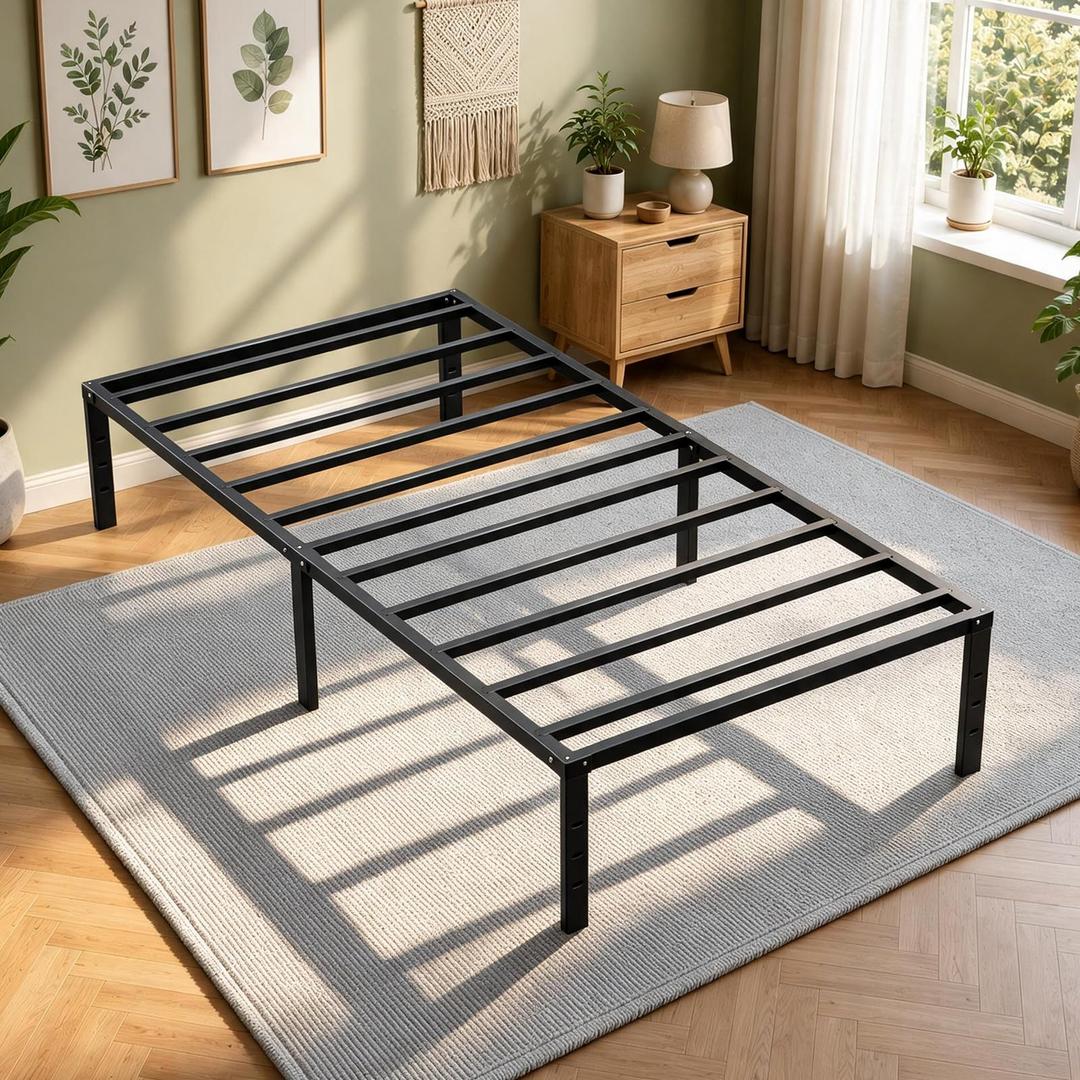 Twin Platform Bed Frame, Modern Metal Design with Underbed Storage Space