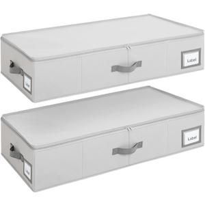 Cupic Cupid Under Bed Storage Containers, Foldable Organizer with Lid for Bedroom, Underbed Storage Box for Blankets, Clothes, Shoes, 2 Pack, Grey