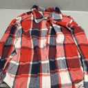  Womens Shacket Red White Plaid Buttons Collared Long Sleeve, size M