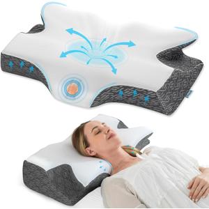 Elviros Cervical Neck Pillow for Sleeping, Memory Foam Pillow for Neck Pain Relief, Side Sleeper Cooling Pillows for Adults, Neck Support with Removable Pillowcase for Back & Stomach Sleepers (King Size 28Lx16.5Wx(4.45"-5.23")H, White)