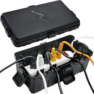 Hrensaw Medium Outdoor Electrical Box(10.6x5.5x4.5inch),IP54 Waterproof Extension Cord Cover w/6 Cable Entry,Weatherproof Connection Box Protect Power Strip,Timer,Plug,Holiday Lights,Black