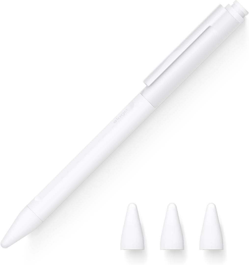 elago Pencil Clip Case Compatible with Apple Pencil 2nd Generation, 3 Tips Nib Covers Included, Compatible with Magnetic Charging and Double Tap[White]