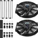 Auto Dynasty Universal 10 Inches High Performance Electric Slim Radiator Cooling Fan with Mounting Kit, (Pack of 2) 12V, Black