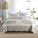 Cotton Bedspread Quilt Bedding Sets 3 Pieces Reversible Coverlet Sets Comforters Green Rose Floral Patchwork Bedspread, King Size